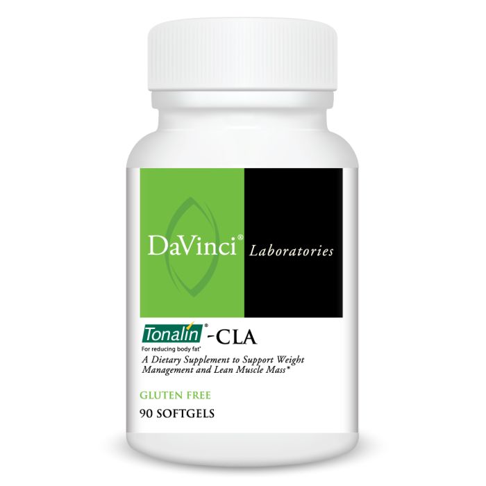 DaVinci Laboratories Tonalin-CLA supplement bottle on a white background