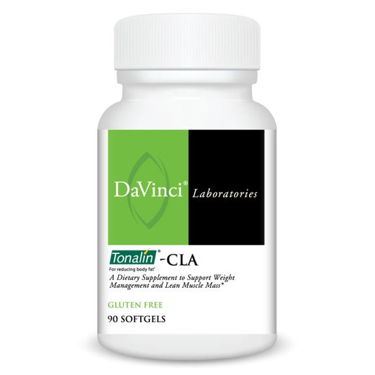 DaVinci Laboratories Tonalin-CLA supplement bottle on a white background