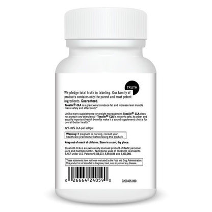 White supplement bottle with black text on a white background