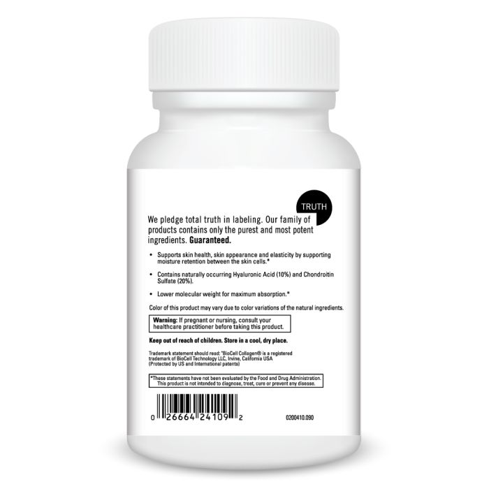 White supplement bottle with label on a white background