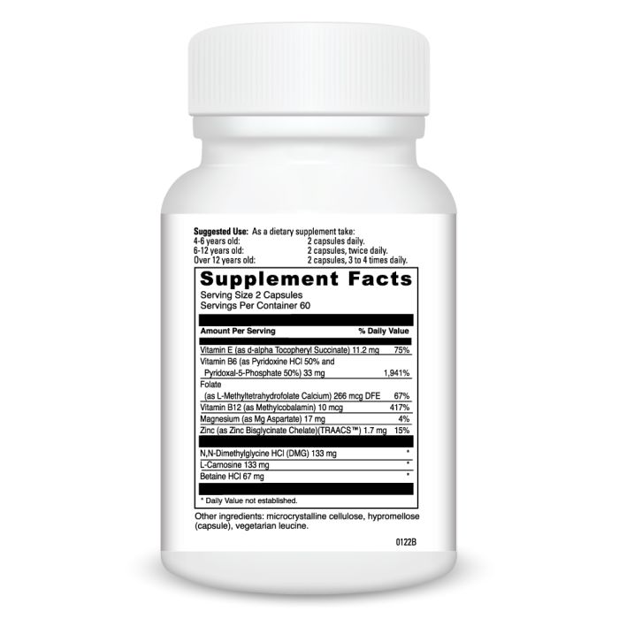 White supplement bottle with label on a white background