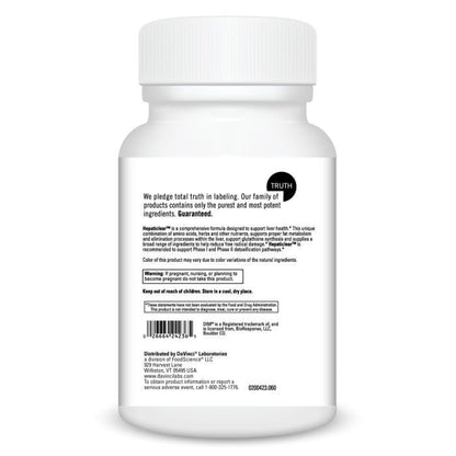 White supplement bottle with black text on a white background