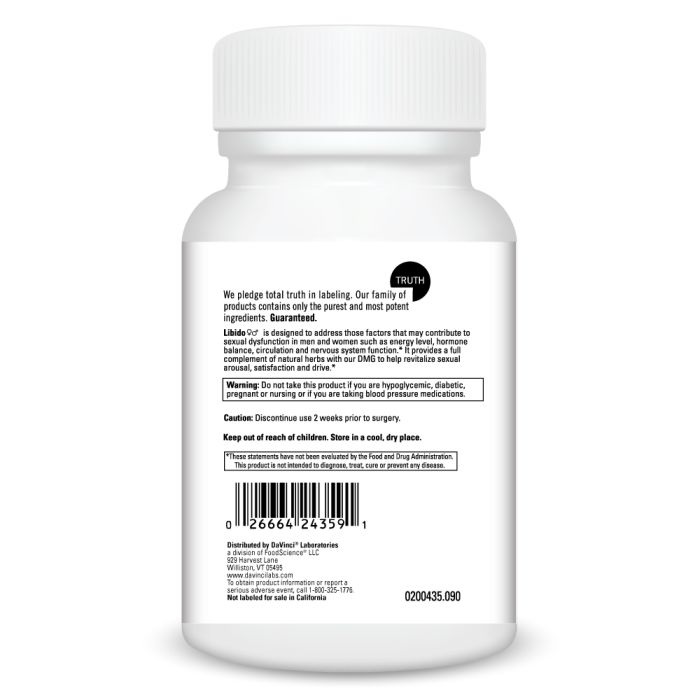 White bottle with label featuring text and barcode on a white background