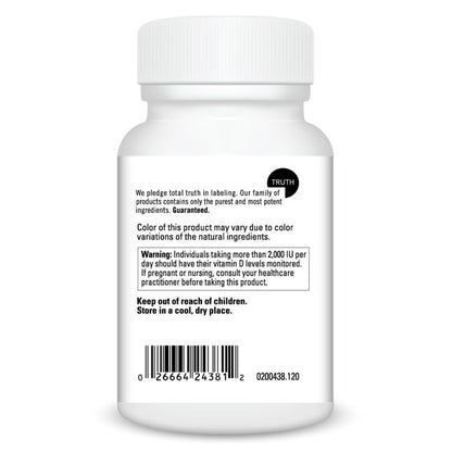 White supplement bottle with label on a white background
