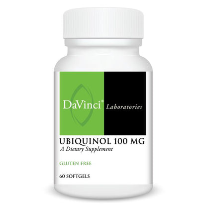 DaVinci Laboratories Ubiquinol 100 mg dietary supplement bottle on a white background