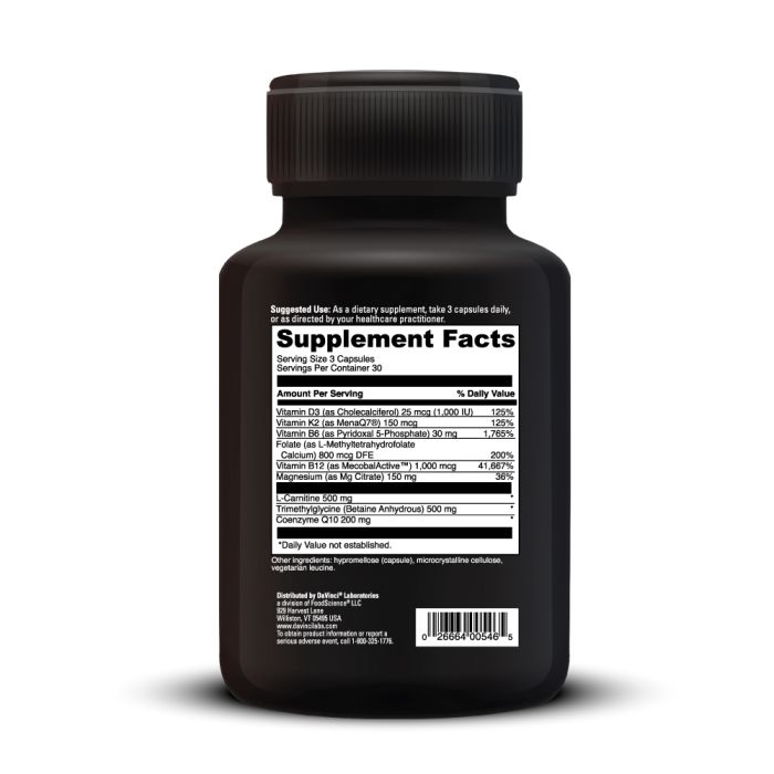 Black supplement bottle with 'Supplement Facts' label on a white background