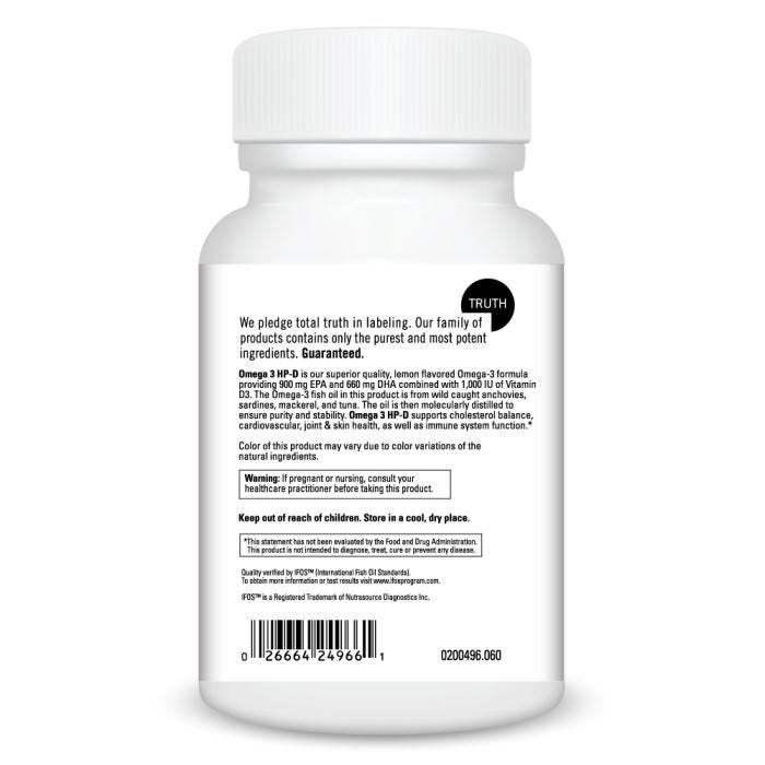 White supplement bottle with black text on a white background