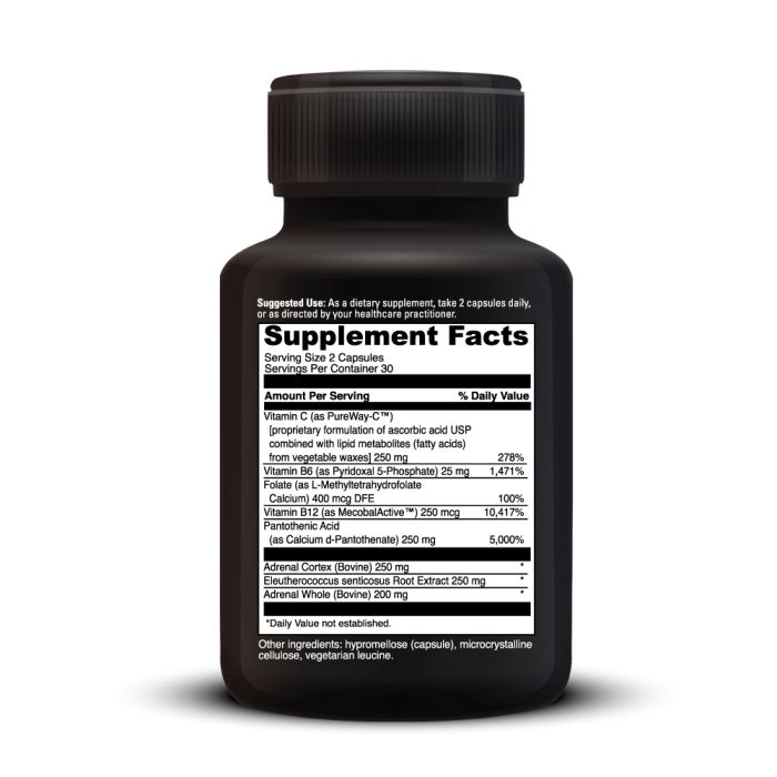 Supplement bottle with black label on white background