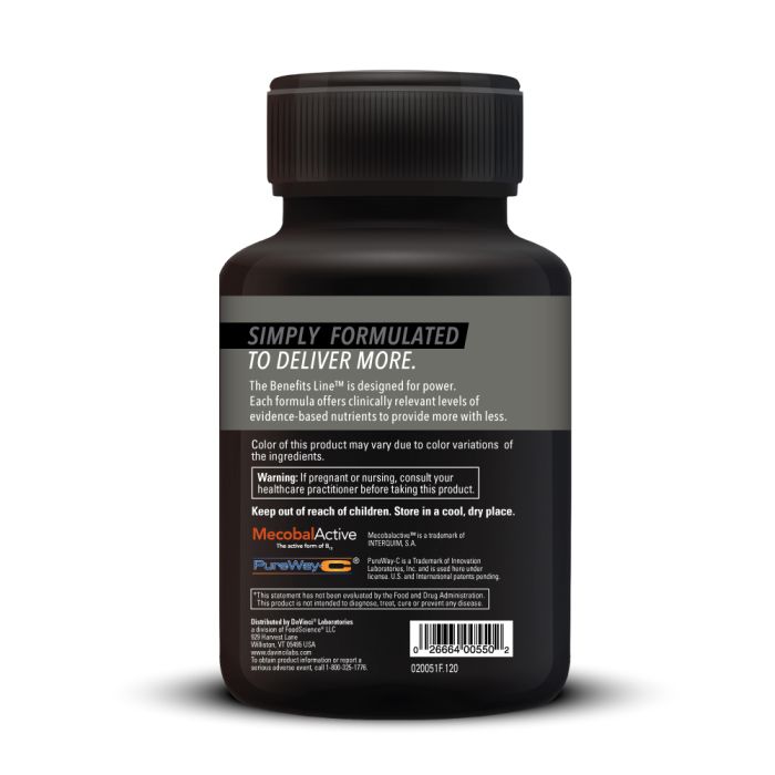 Black supplement bottle with label on a white background