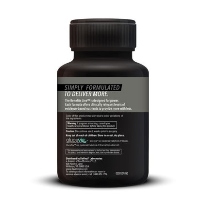 Black supplement bottle with label on a white background