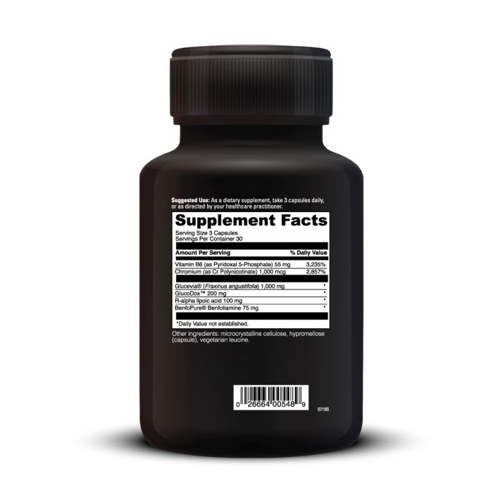 Black supplement bottle with 'Supplement Facts' label on a white background
