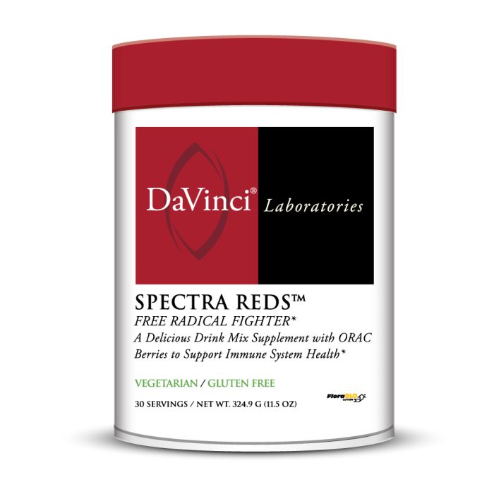 A container of DaVinci Laboratories Spectra Reds, described as a free radical fighter and immune system supporter.