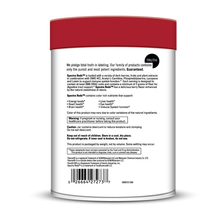 Back of Spectra Reds bottle