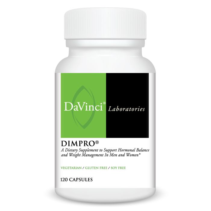 DaVinci Laboratories DIMPRO supplement bottle on a white background