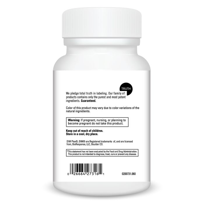 White supplement bottle with label on a white background
