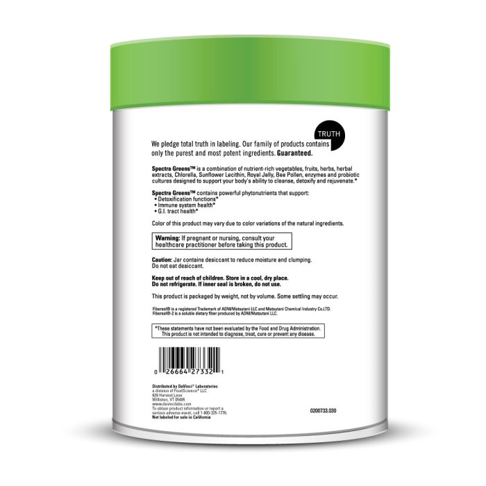 Back label of a green and white supplement container with text and a bar code.