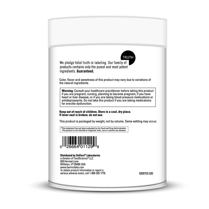 Back label of a supplement container with text and a barcode on a white background