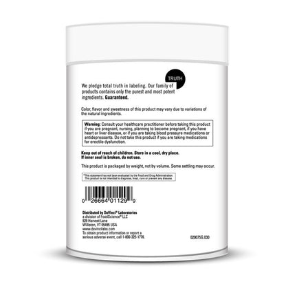 Back label of a supplement container with text and a barcode on a white background