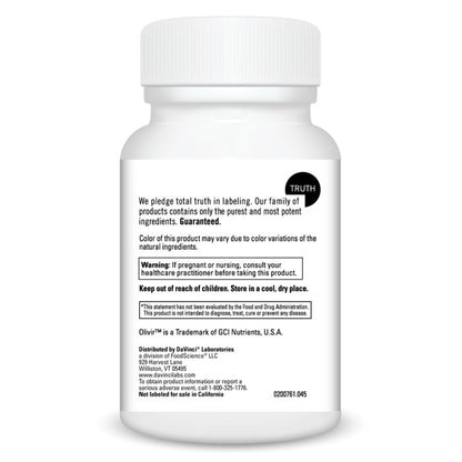 White supplement bottle with label on a white background