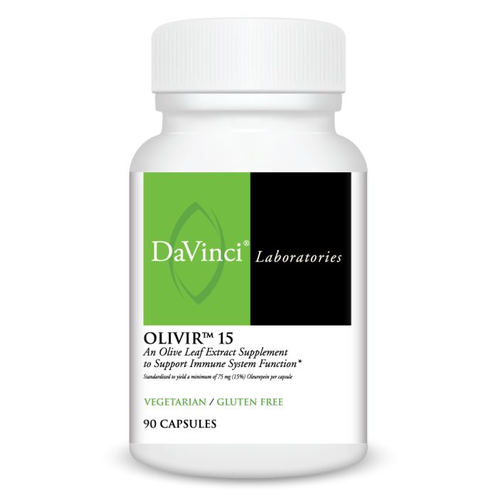 DaVinci Laboratories Olivir 15 supplement bottle on a white background