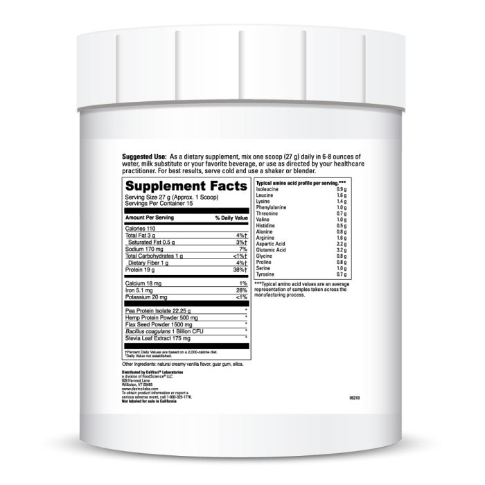Supplement container with nutritional facts label on a white background