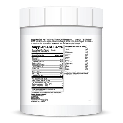 Supplement container with nutritional facts label on a white background