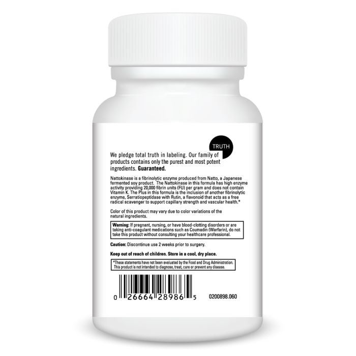 White pill bottle with text and barcode on a white background
