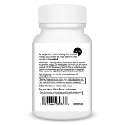 White pill bottle with text and barcode on a white background