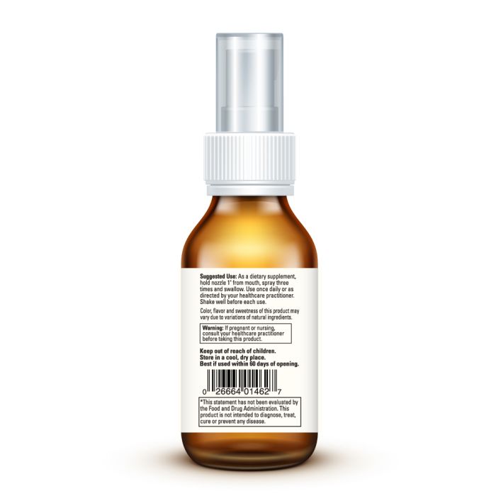 Brown glass bottle with white spray nozzle on a white background