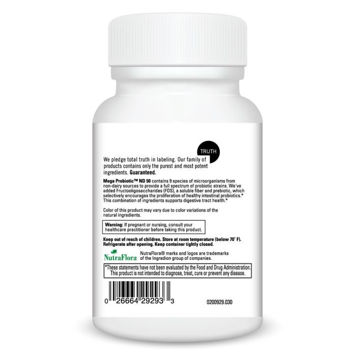 White supplement bottle with label on a white background
