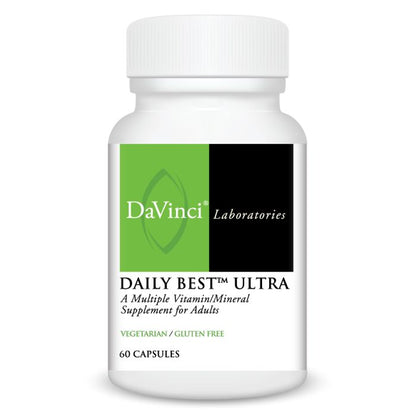 A bottle of DaVinci Laboratories Daily Best Ultra, a multiple vitamin/mineral supplement for adults, with 60 capsules.