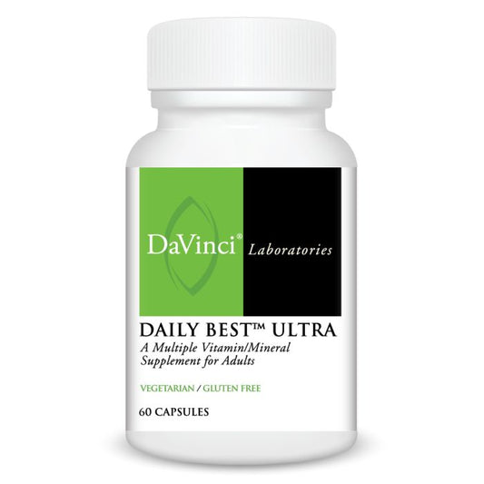 A bottle of DaVinci Laboratories Daily Best Ultra, a multiple vitamin/mineral supplement for adults, with 60 capsules.