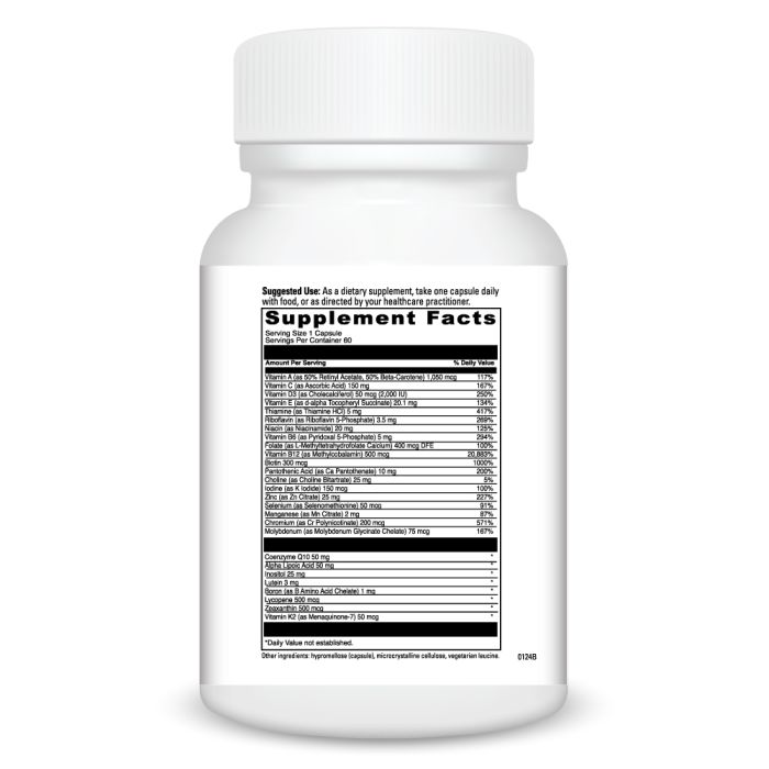 Supplement bottle with detailed label on a white background