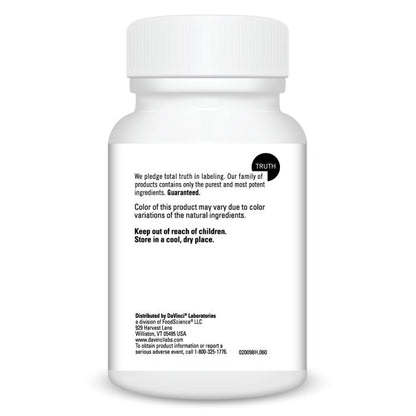 White bottle with black text on a white background