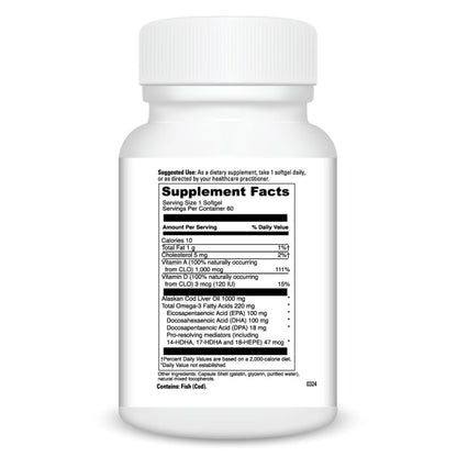 Supplement bottle with detailed nutritional information on a white background