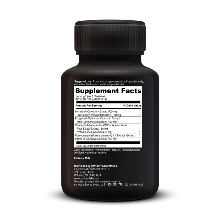 Black supplement bottle with 'Supplement Facts' label on a white background
