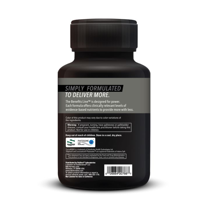 Black supplement bottle with text on a white background