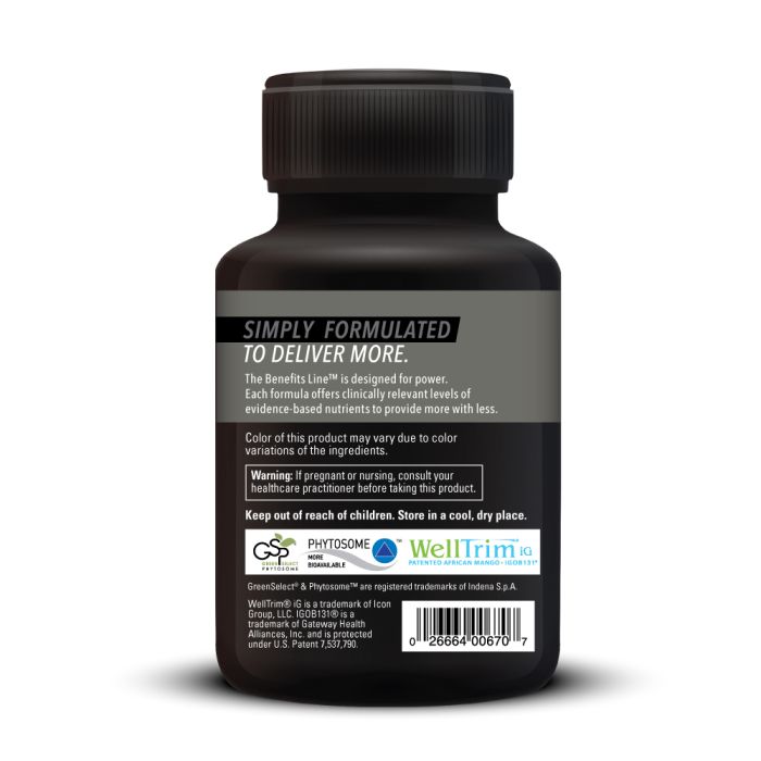 Black dietary supplement bottle with text on a white background