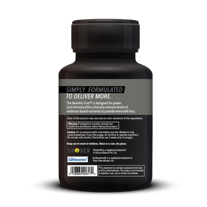 Nutritional supplement bottle with detailed labeling on a white background