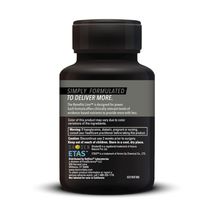 Black supplement bottle with label on a white background