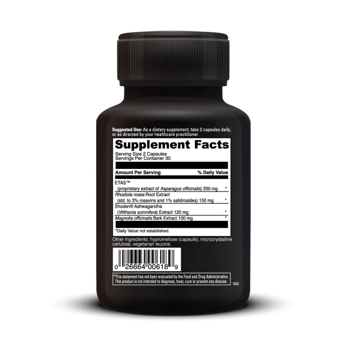 Black supplement bottle with 'Supplement Facts' label on a white background