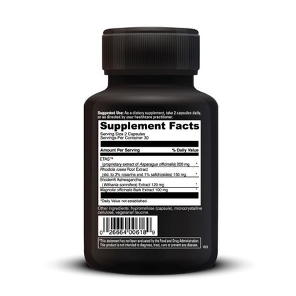 Black supplement bottle with 'Supplement Facts' label on a white background