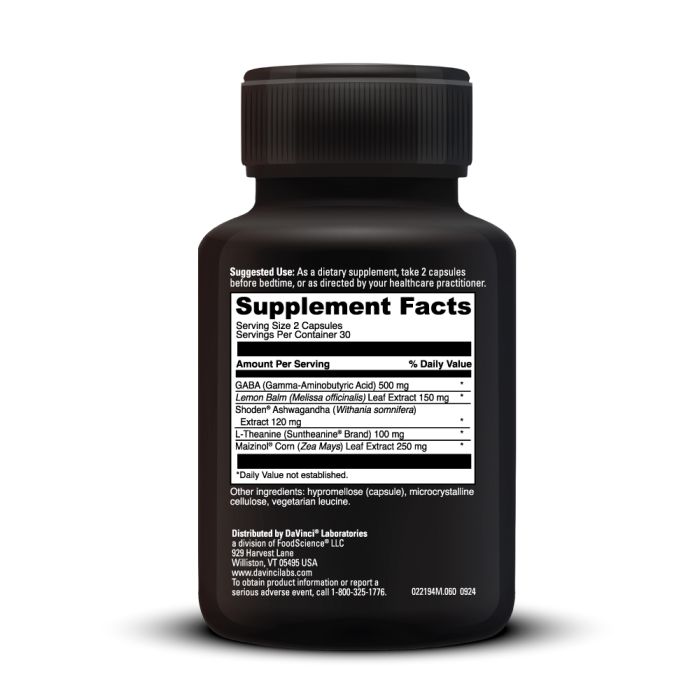 Black dietary supplement bottle with detailed label on white background