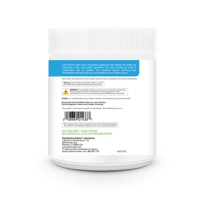 Back label of a supplement container on a white background