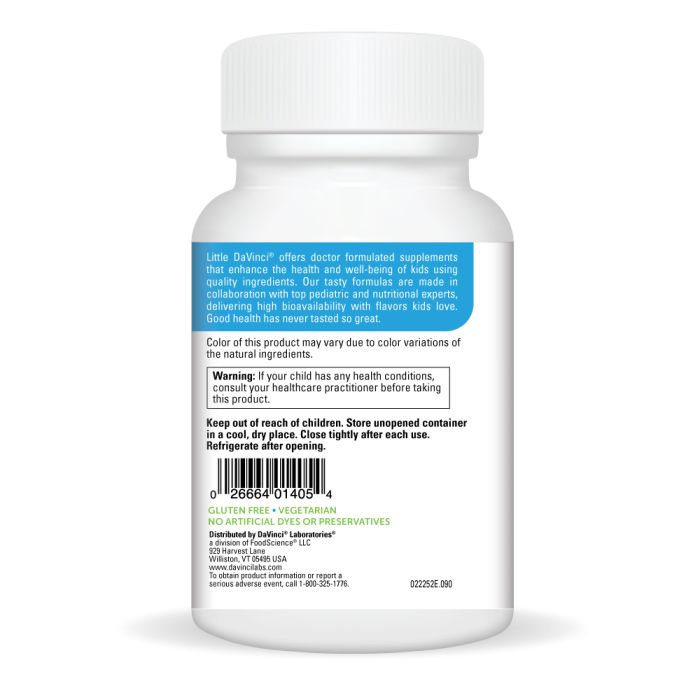 Back label of a supplement bottle on a white background