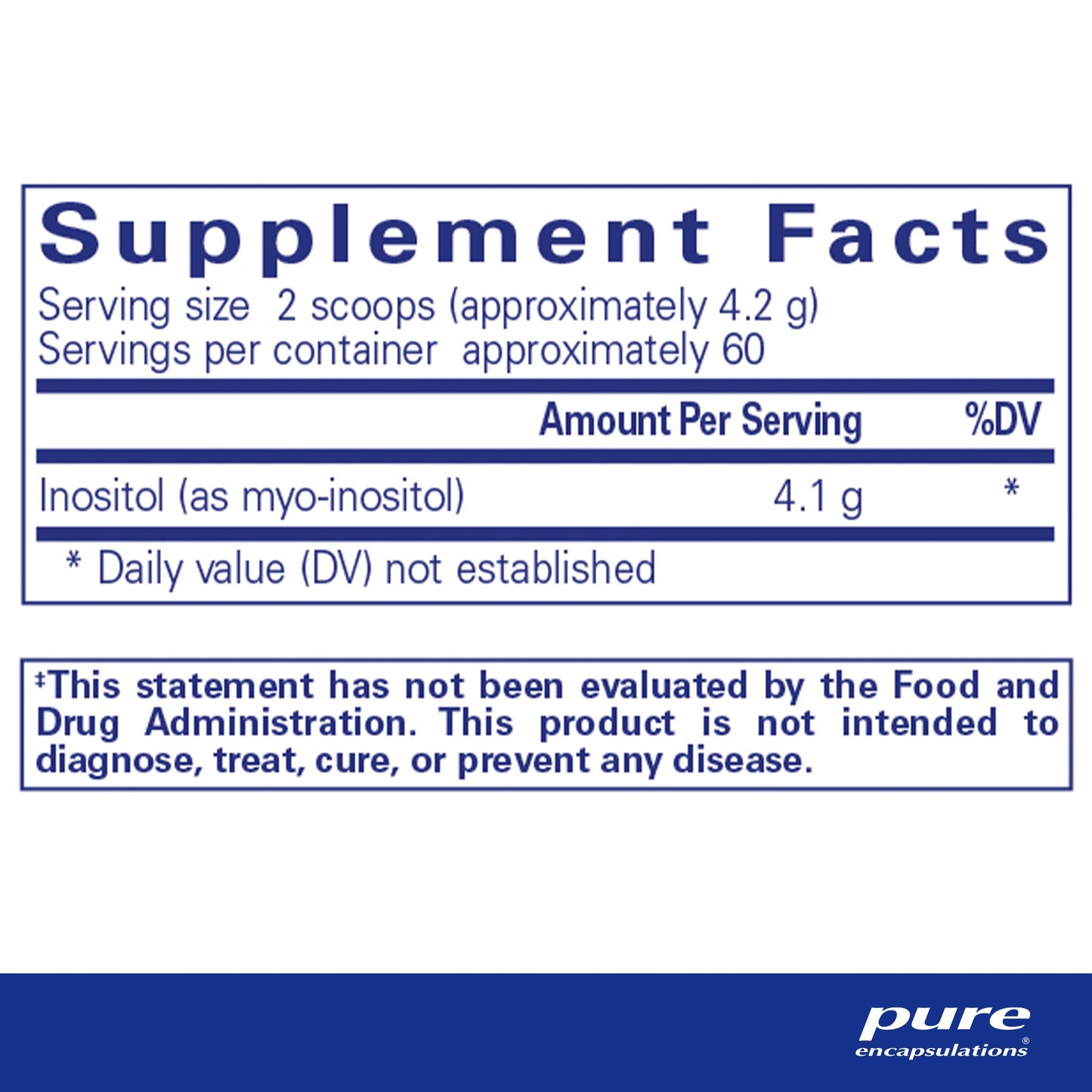 Supplemant facts for  container of Pure Encapsulations Inositol powder