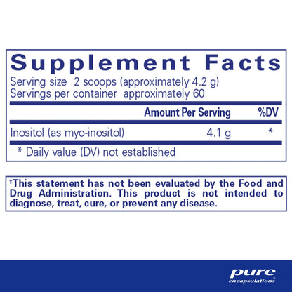 Supplemant facts for  container of Pure Encapsulations Inositol powder