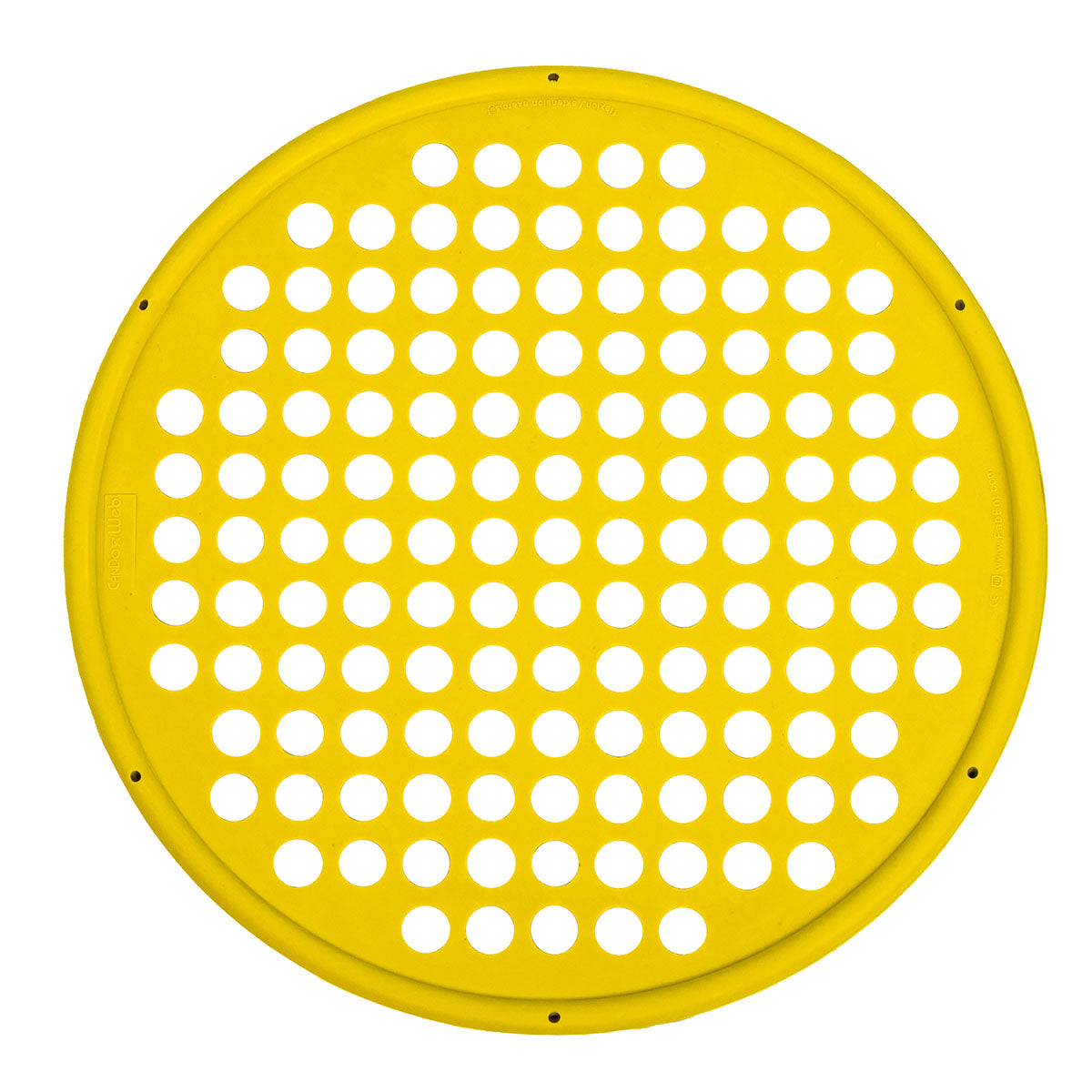 A round, yellow-colored exercise web with a series of holes evenly spaced throughout for hand placement, designed for physical therapy exercises. Extra Light resistance