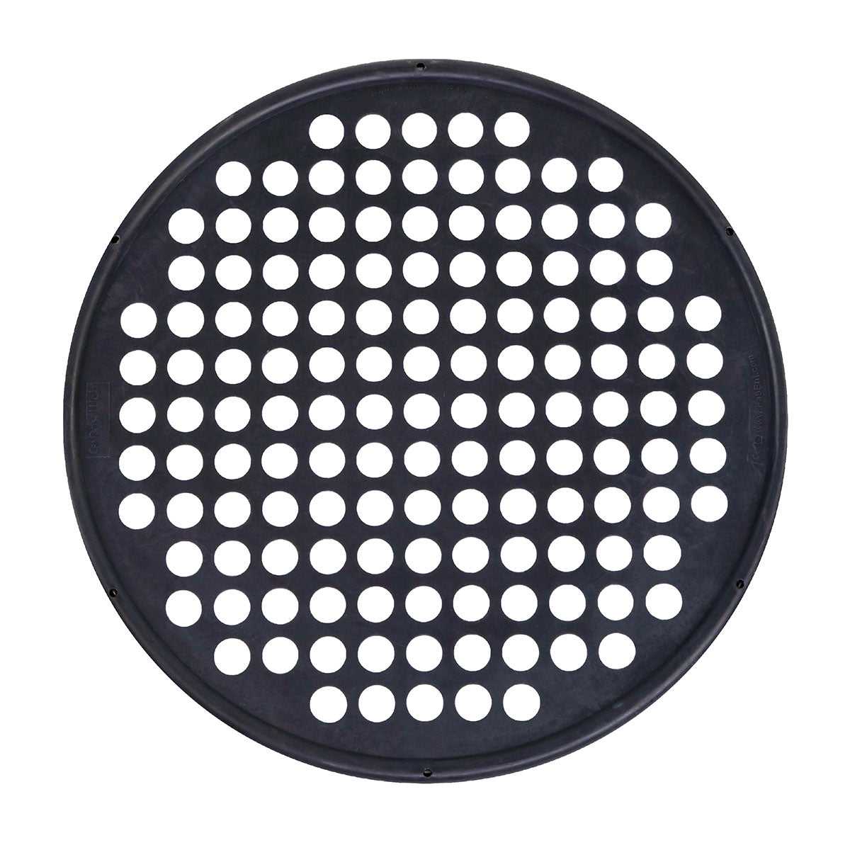 A round, black-colored exercise web with a series of holes evenly spaced throughout for hand placement, designed for physical therapy exercises. Extra heavy resistance