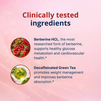 Product label with clinically tested ingredients on a pink background